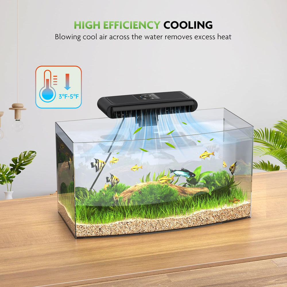 PAIZOO axolotl tank cooling fan showing adjustable 45-degree angle for flexible placement.