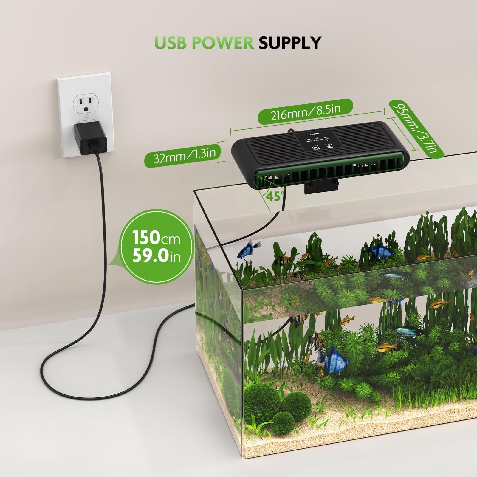 PAIZOO compact, low-noise design suitable for freshwater and saltwater tanks.