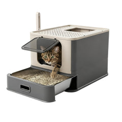 PAKEWAY enclosed stainless litter box with drawer for tidy waste containment
