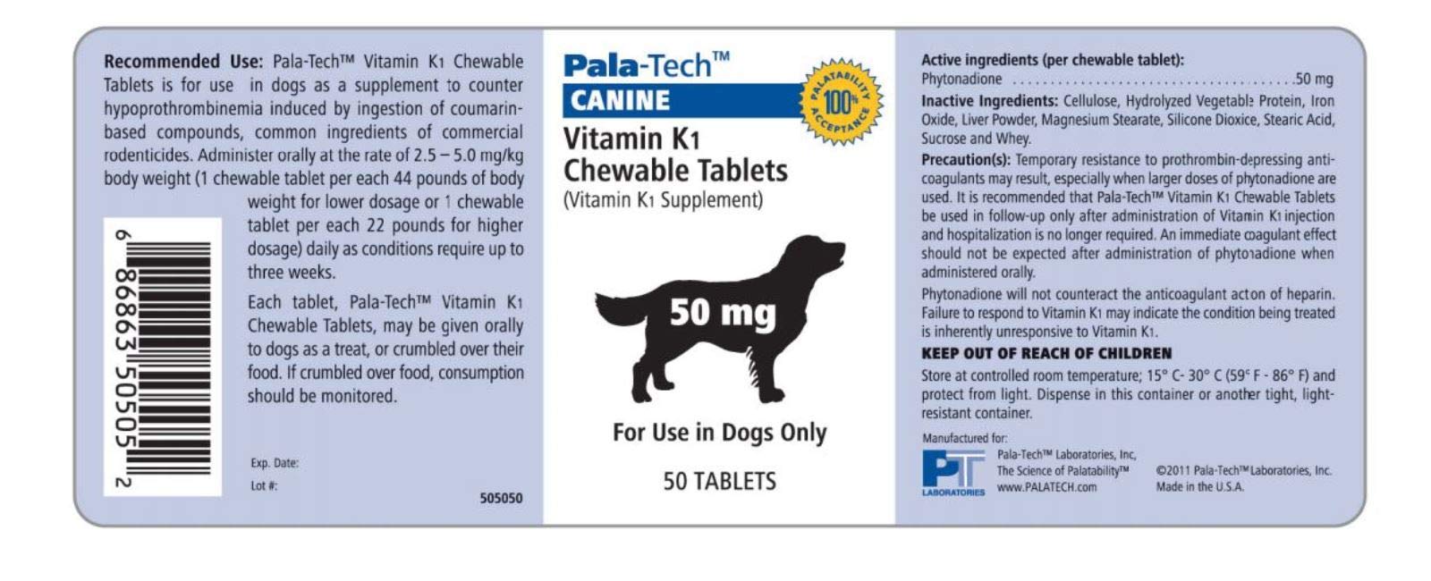 Close-up of Pala-Tech K1 chewables highlighting roast beef and liver flavor that support clotting.