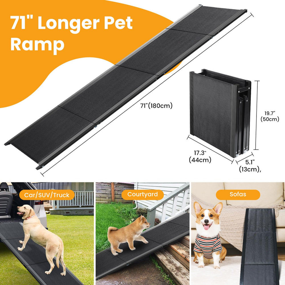 PALATALA aluminum-frame ramp provides sturdy support for dogs up to 250 pounds.