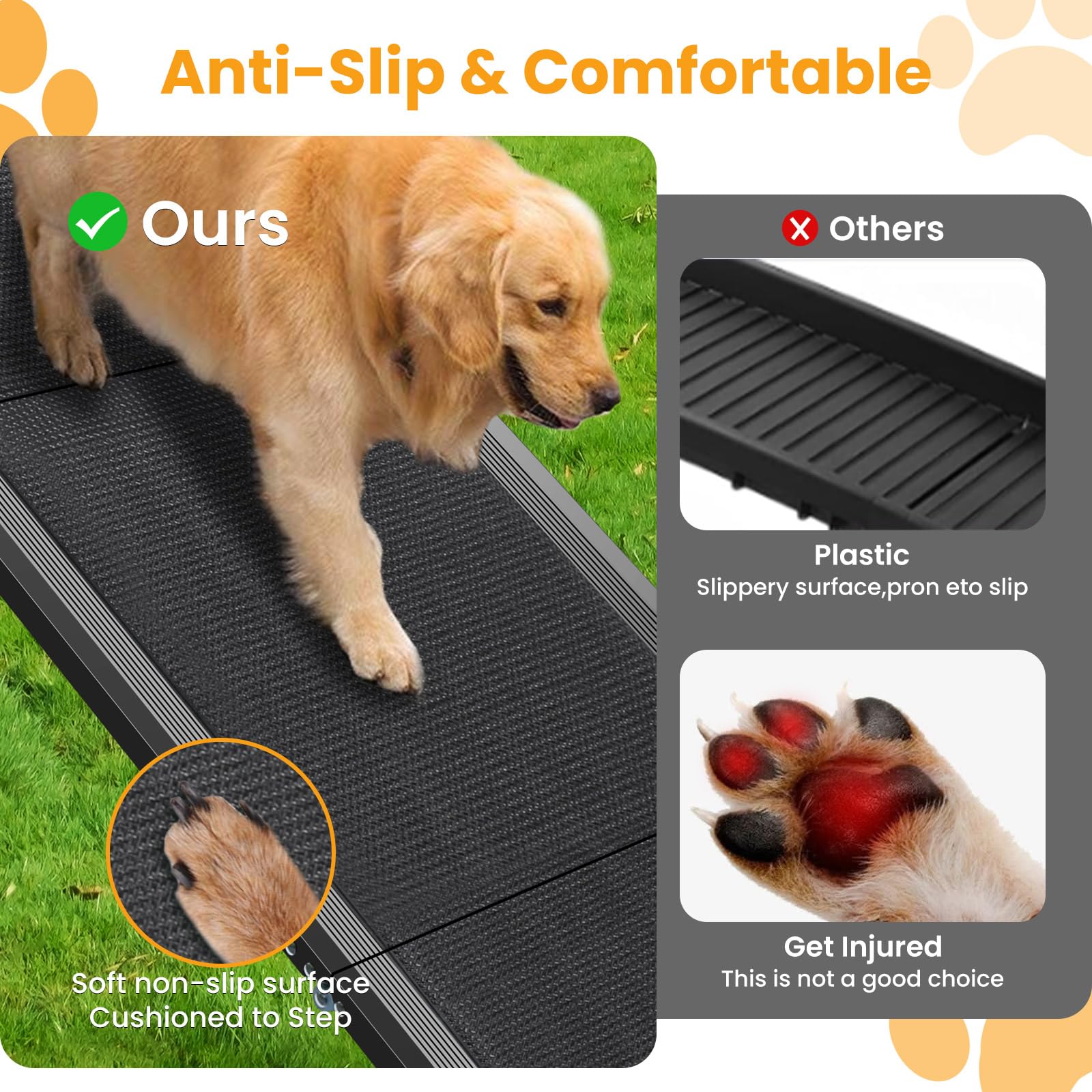 PALATALA 250-lb capacity ramp supports larger dogs during car trips.