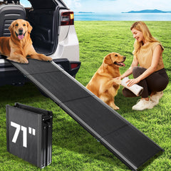 PALATALA dog ramp 71-inch length offers gentler incline for joint comfort.