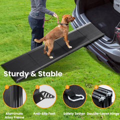 PALATALA dog ramp with soft walking surface cushions paws during climbs.