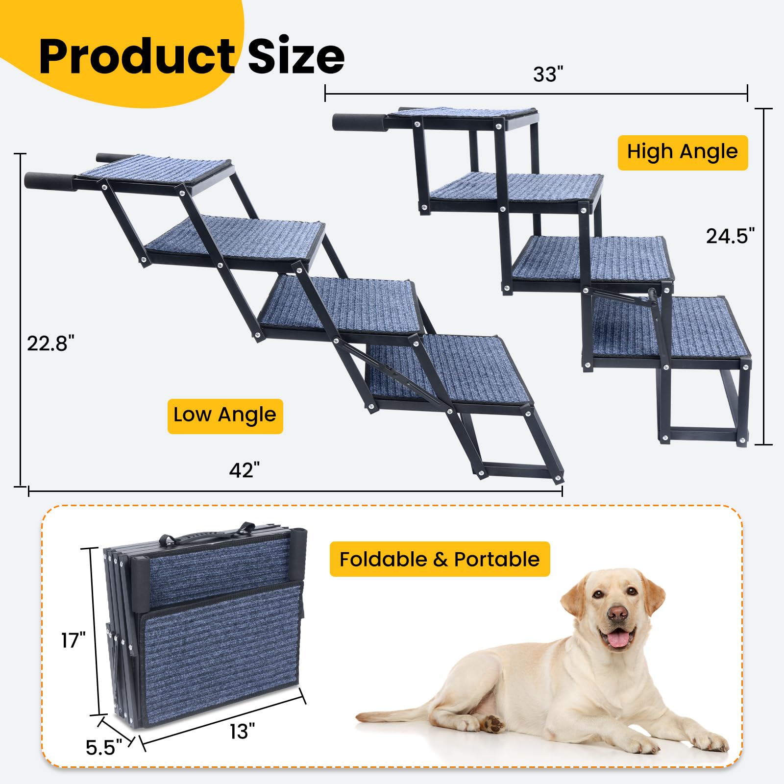 Palatala dog stairs car-foldable height-adjustable design suits different vehicle heights.
