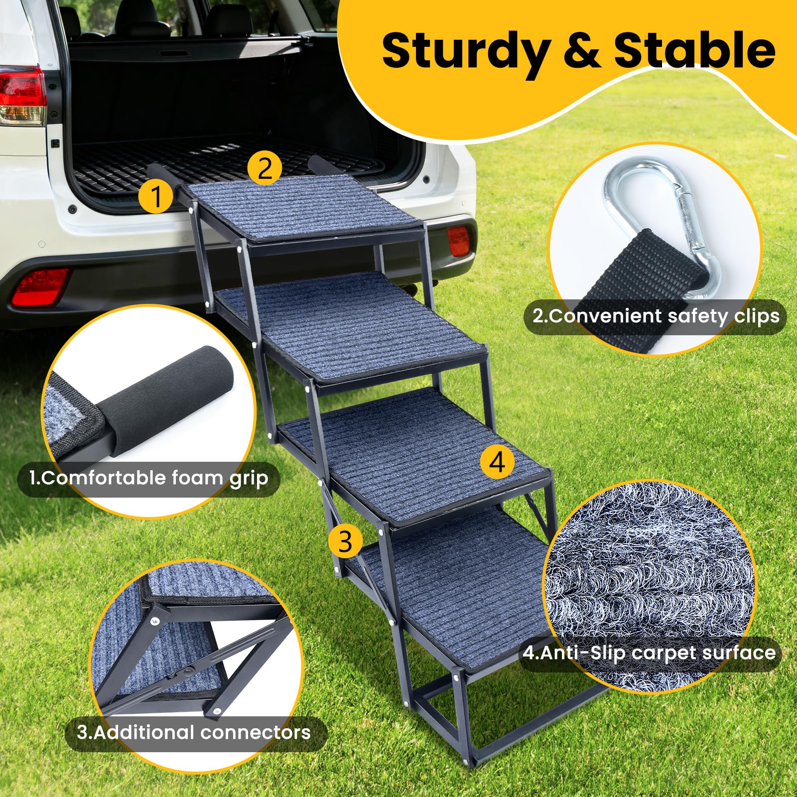 Palatala dog stairs car non-slip surface provides secure footing in wet conditions.
