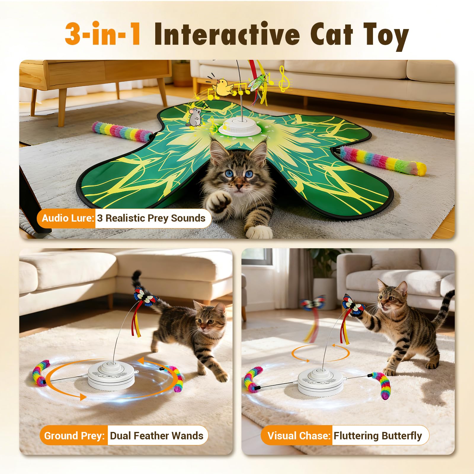 Paleclouds Hide and Seek Cat Toy Mat with moving concealed feathers for hunting fun.
