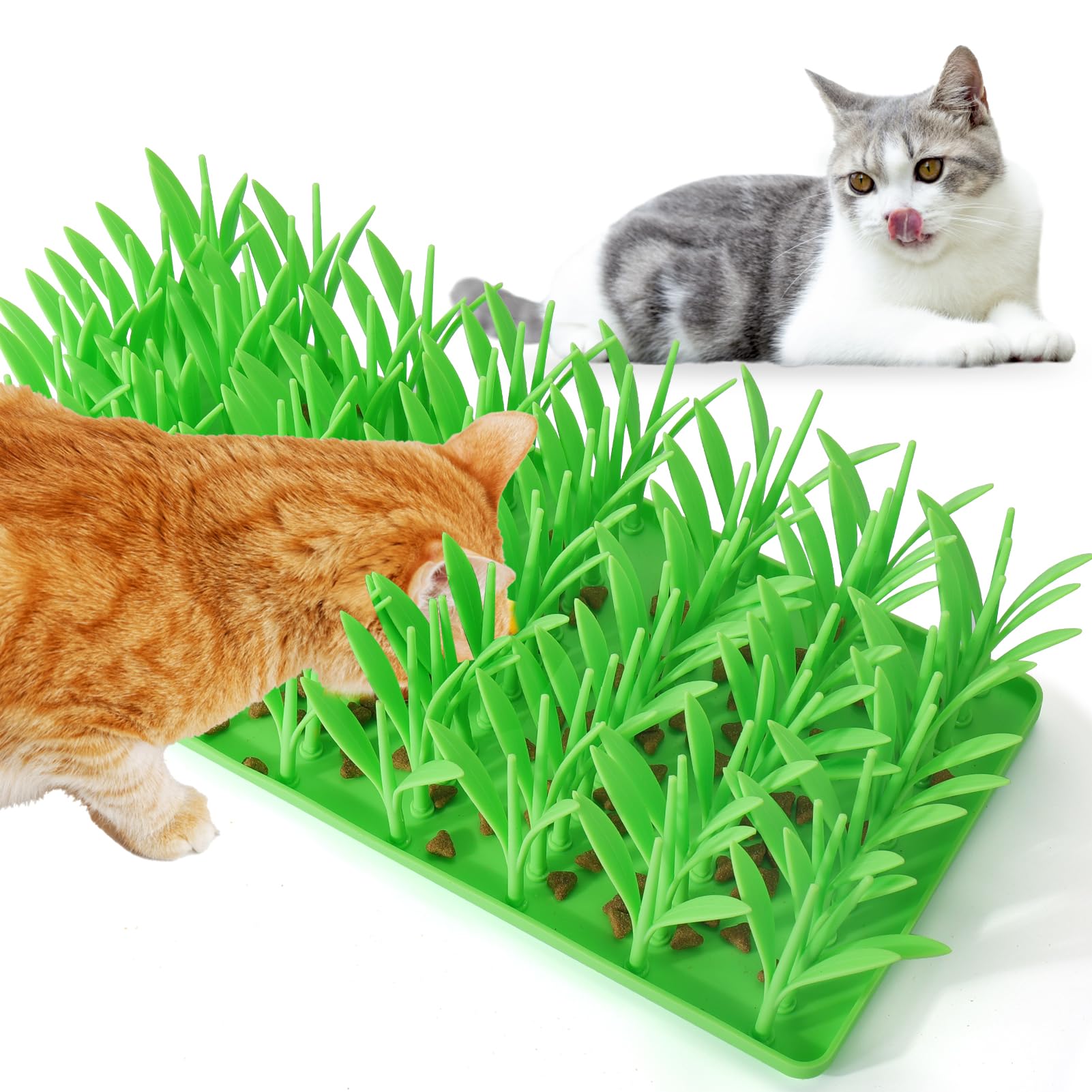 Palksky silicone grass mat in green, broad view for enrichment during feeding.
