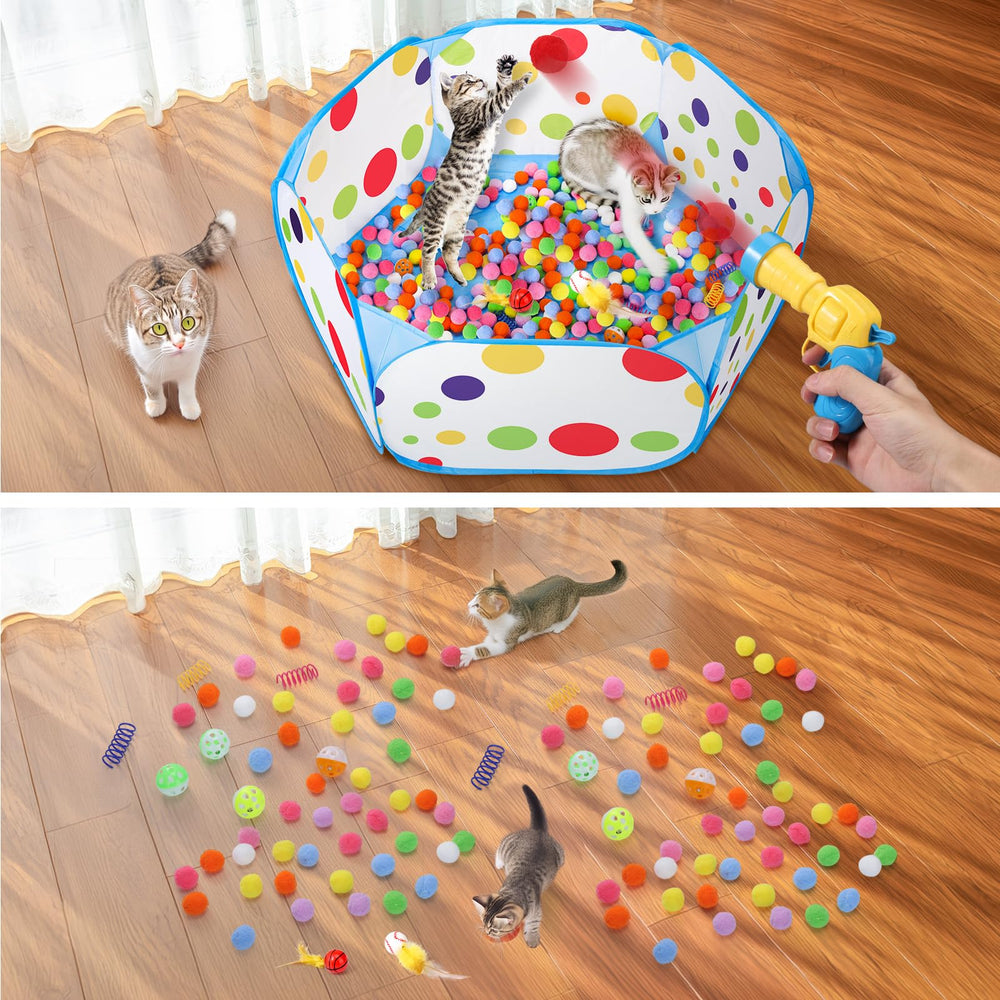 Palksky feathers and toy balls create varied textures to entice play