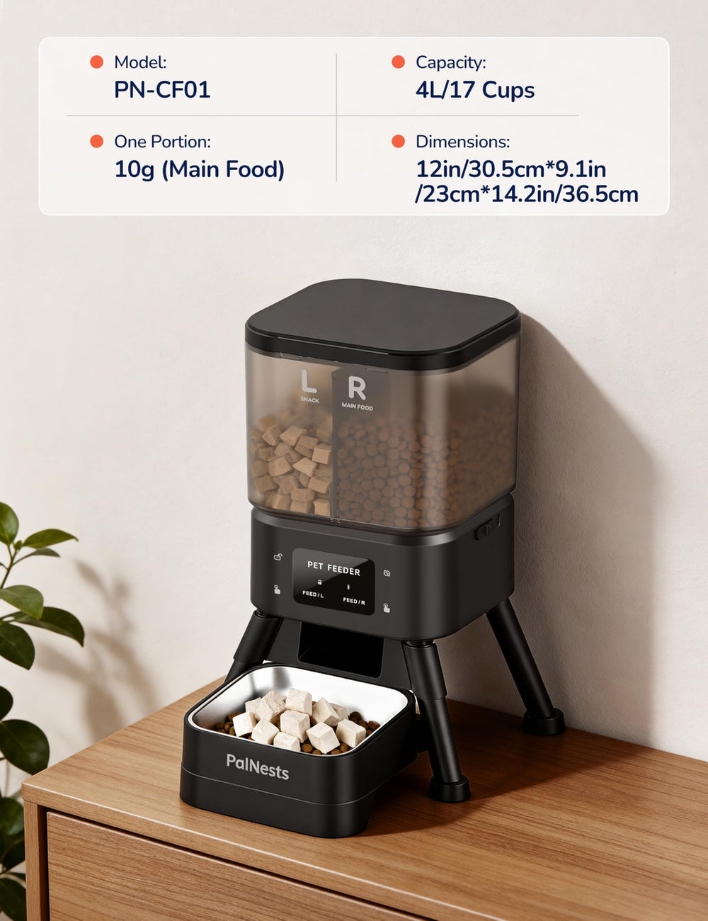 PalNests backup battery access for uninterrupted meals during outages.
