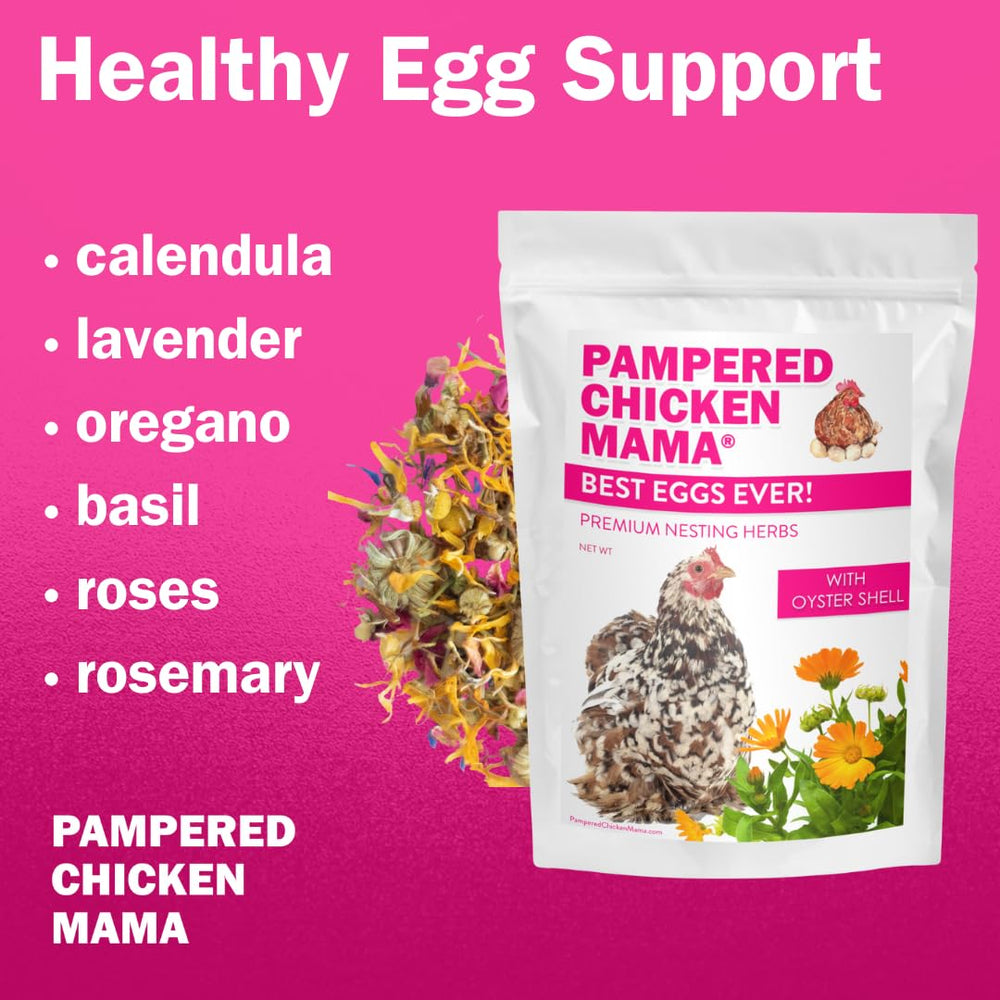 Pampered Chicken Mama herbal aroma chickens highlights herb-scented coop.