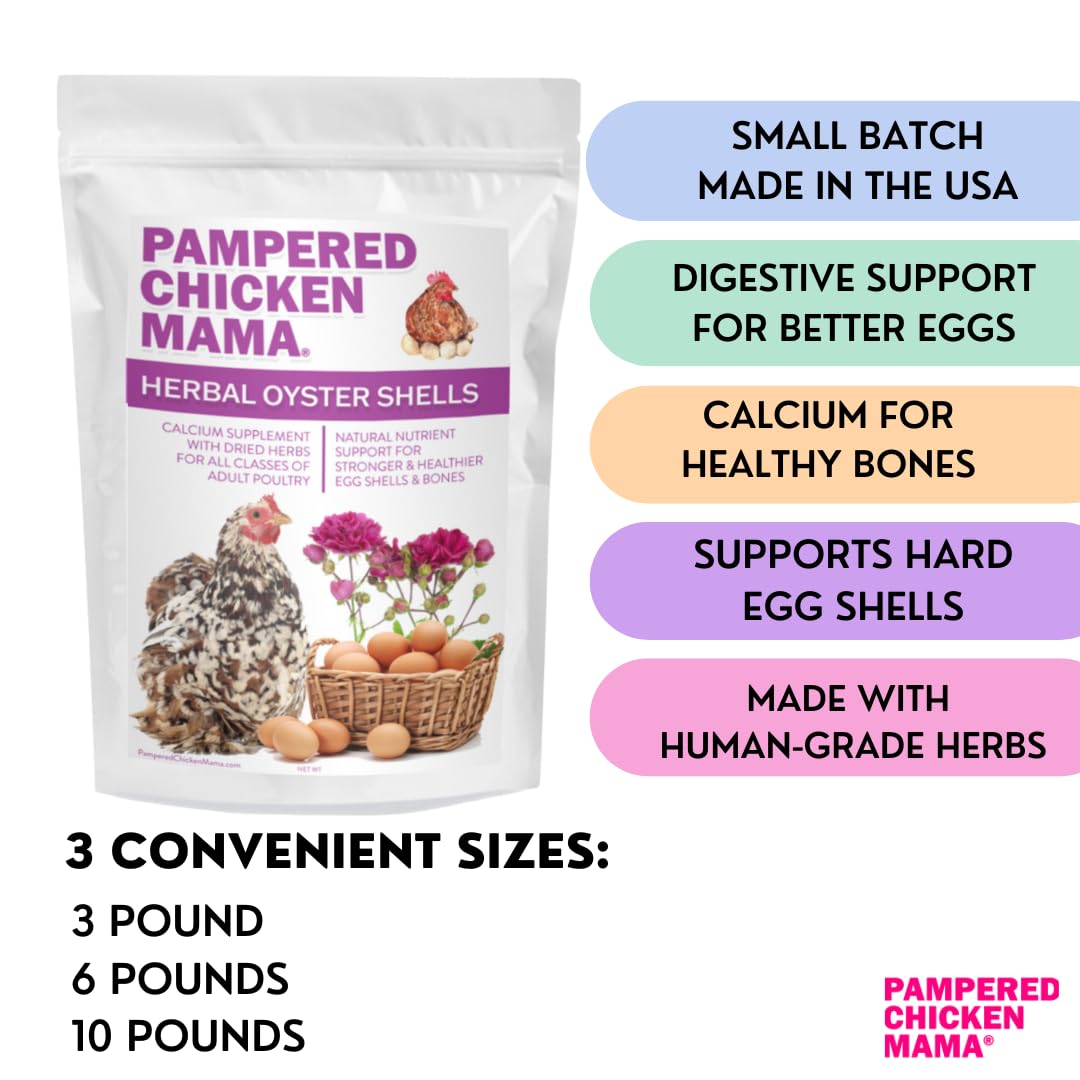 Pampered Chicken Mama herbal oyster shells closeup highlights crushed texture and ingredients