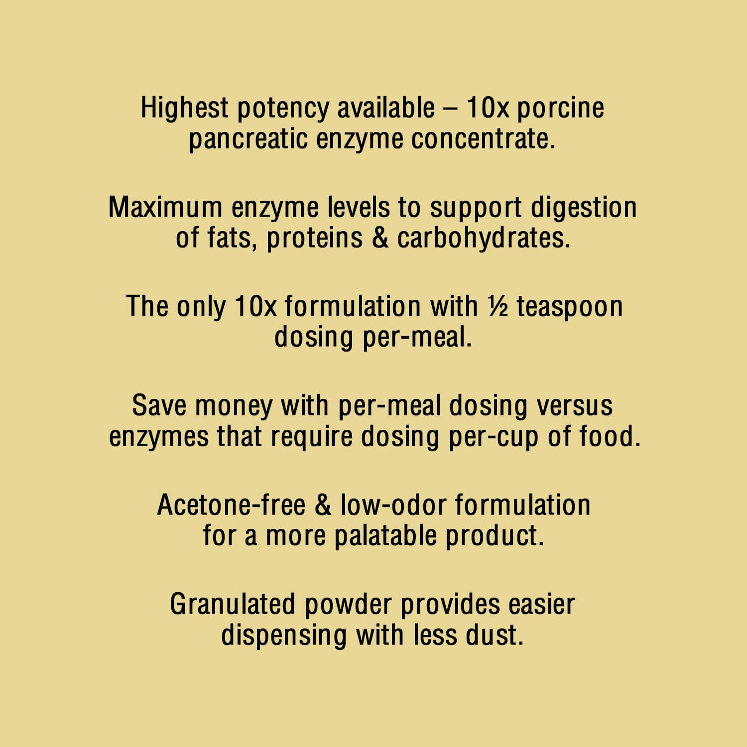 Pan-tenex digestive enzymes for dogs, meal-dosage friendly and efficient