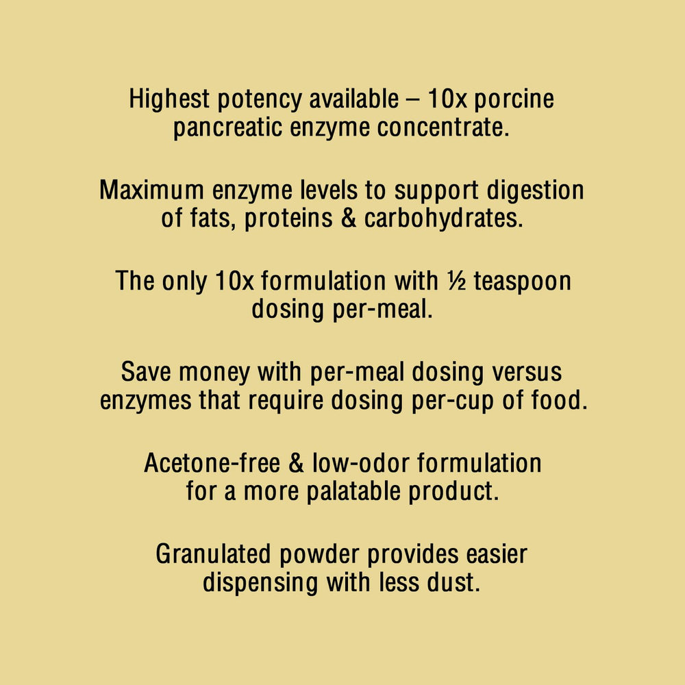 Pan-tenex digestive enzymes for dogs, meal-dosage friendly and efficient