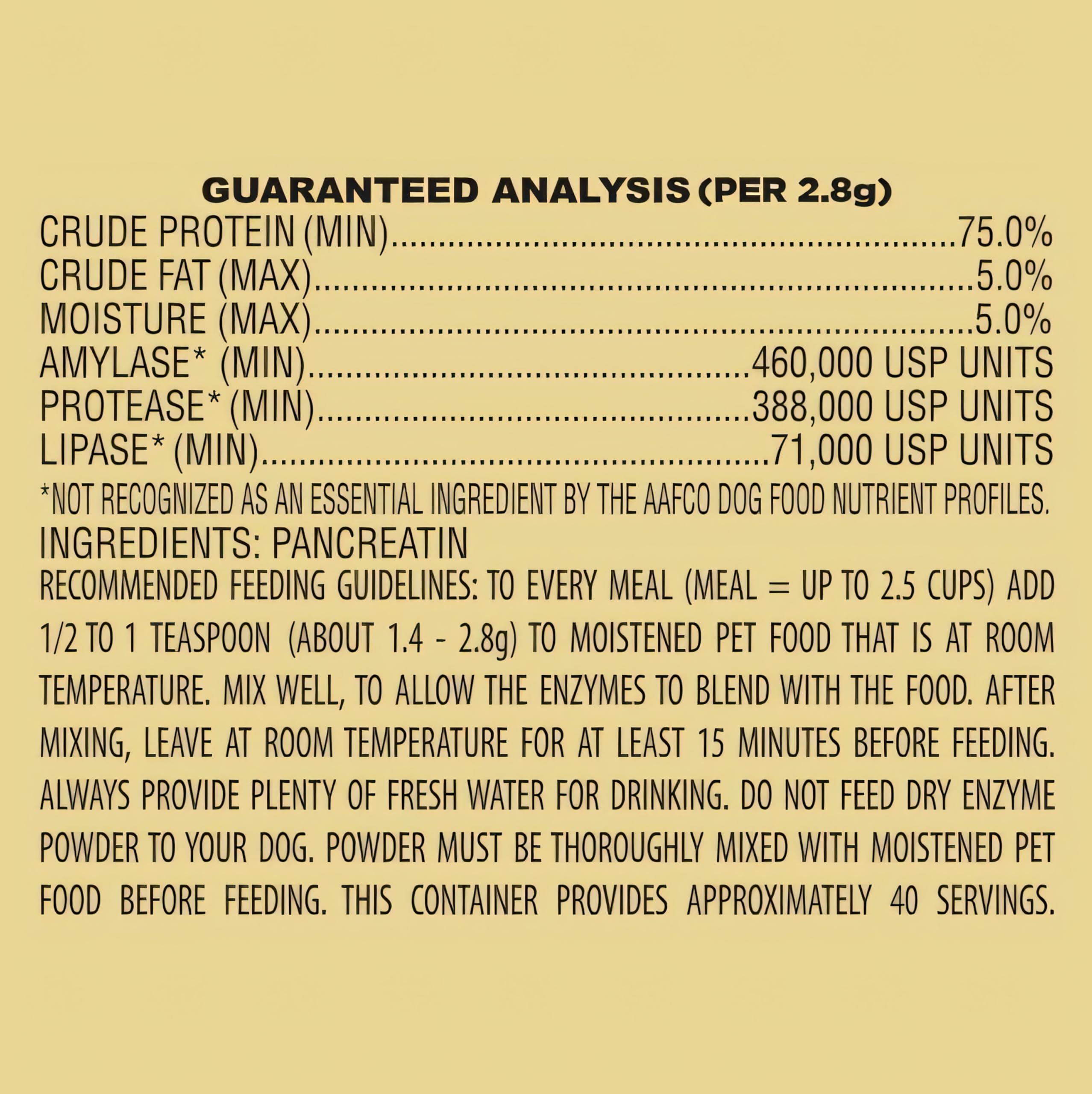 Pan-tenex lipase, amylase, and protease for improved nutrient absorption in dogs.