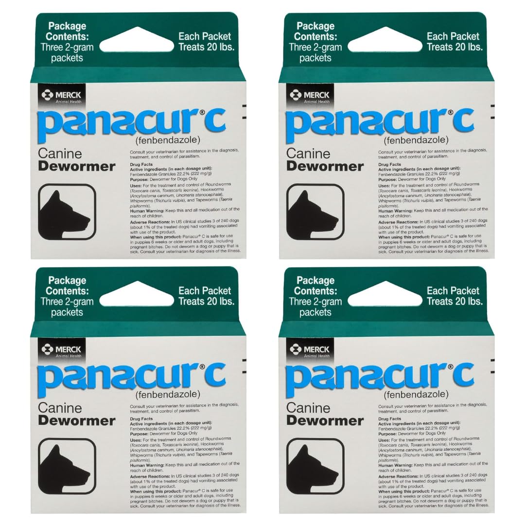 Panacur C canine dewormer 2 g packet ready to mix with food for easy dosing.