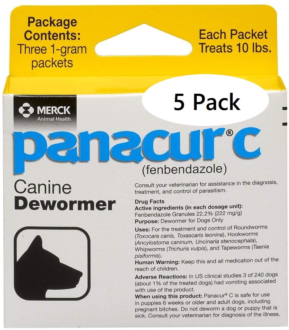 Panacur C canine dewormer packets shown for easy, precise dosing.
