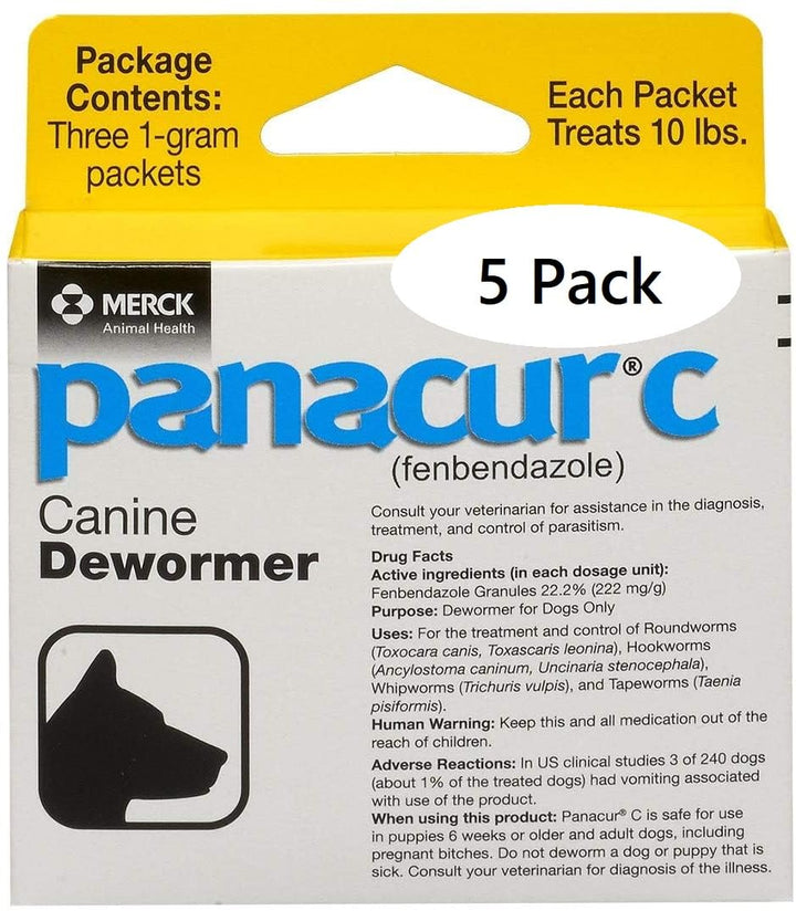 Panacur C canine dewormer packets shown for easy, precise dosing.