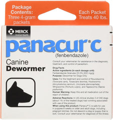 Panacur C packaging with three packets for convenient canine deworming.