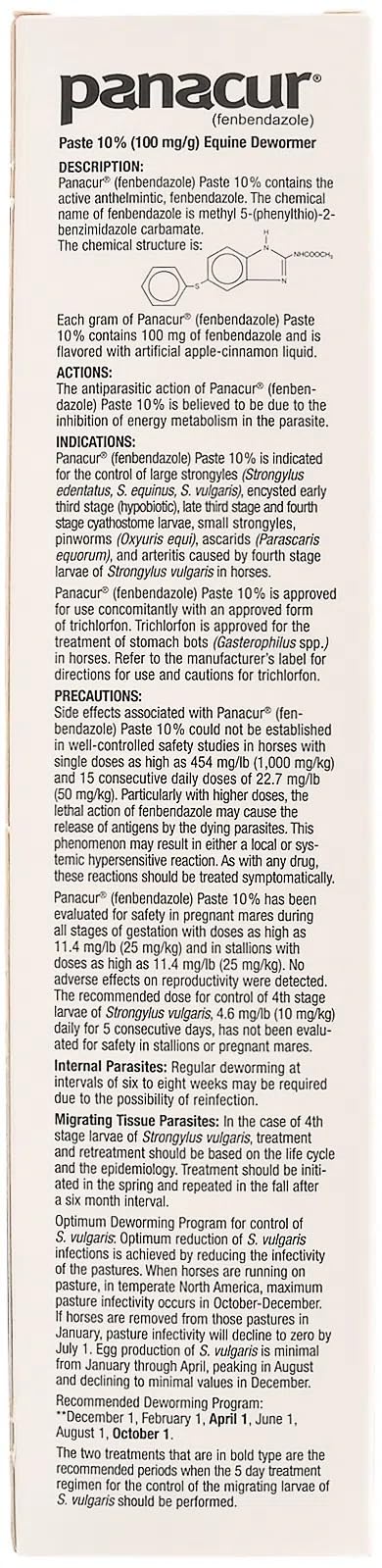 Panacur horse paste ingredients chart