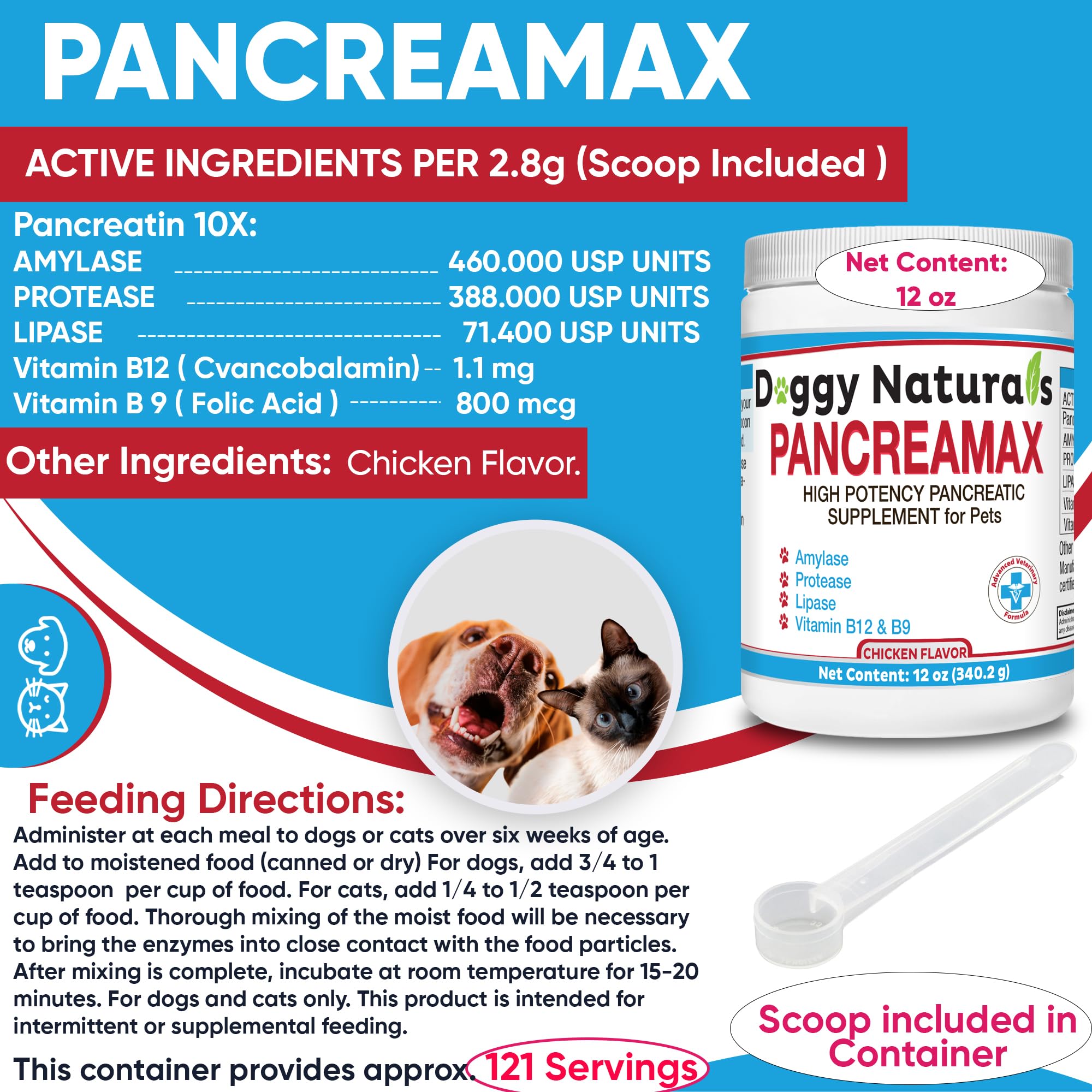 PancreaMax scoop included in container for easy per-meal dosing.