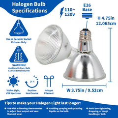 Pangea 50W halogen heat lamp with ceramic-socket supports USA outlet use.