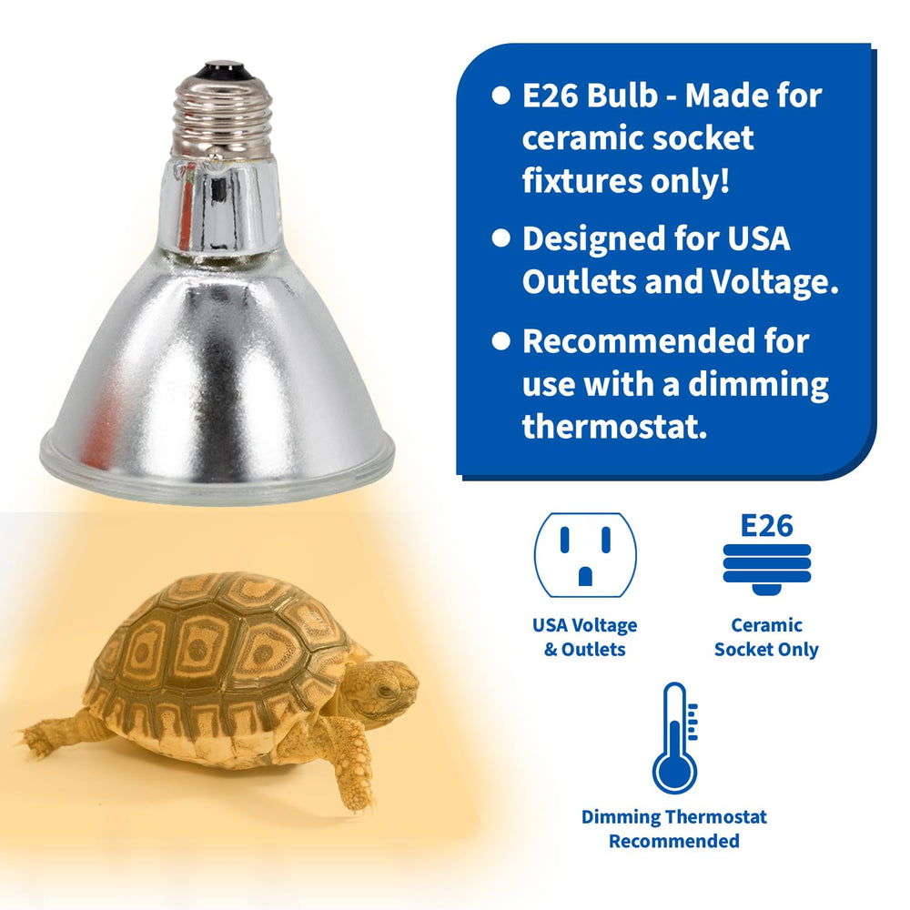 Pangea 50W halogen heat lamp parabolic-reflector concentrates heat for precise basking.