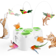 PANRIO 3-in-1 cat toy mole-feeder base engages kittens with puzzle play.