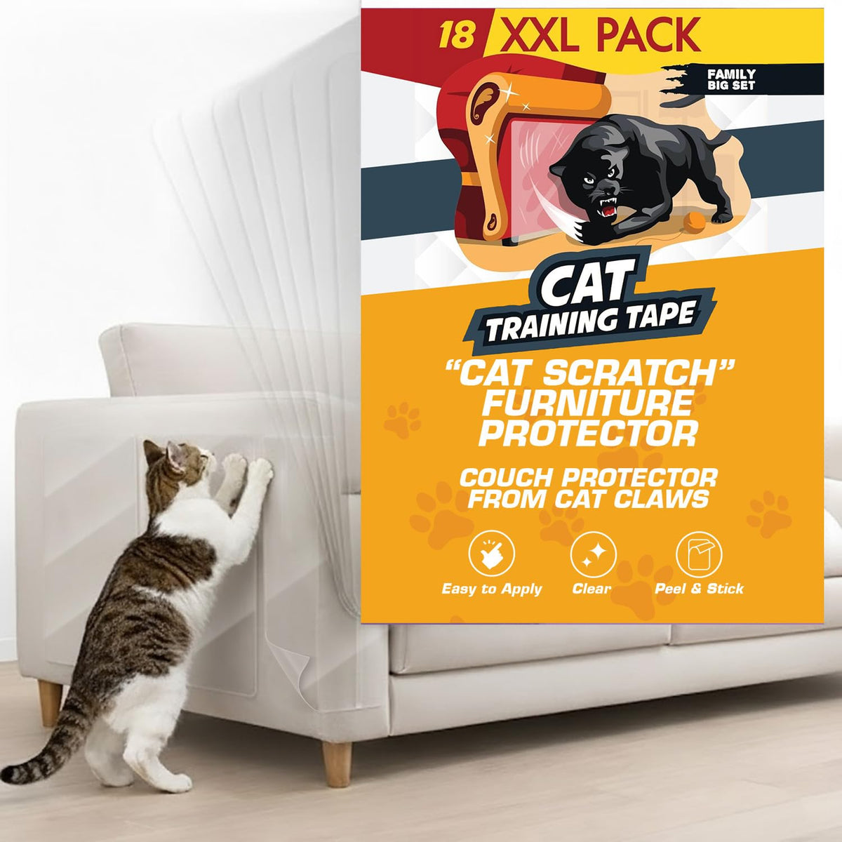 Panther Armor cat scratch protector sheets on a sofa provide invisible protection against claws.