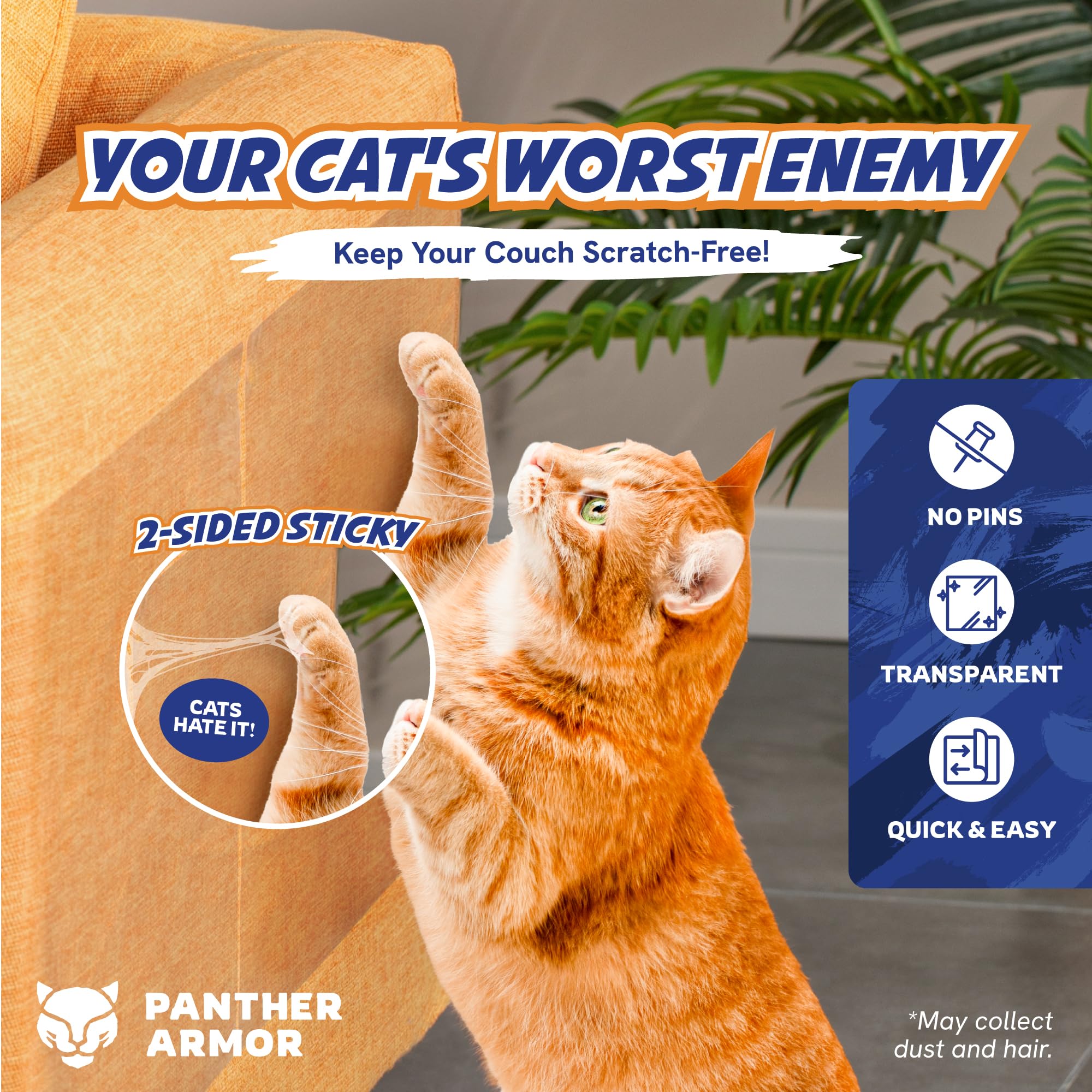 Panther Armor clear sheets on sofa provide discreet protection against claws.