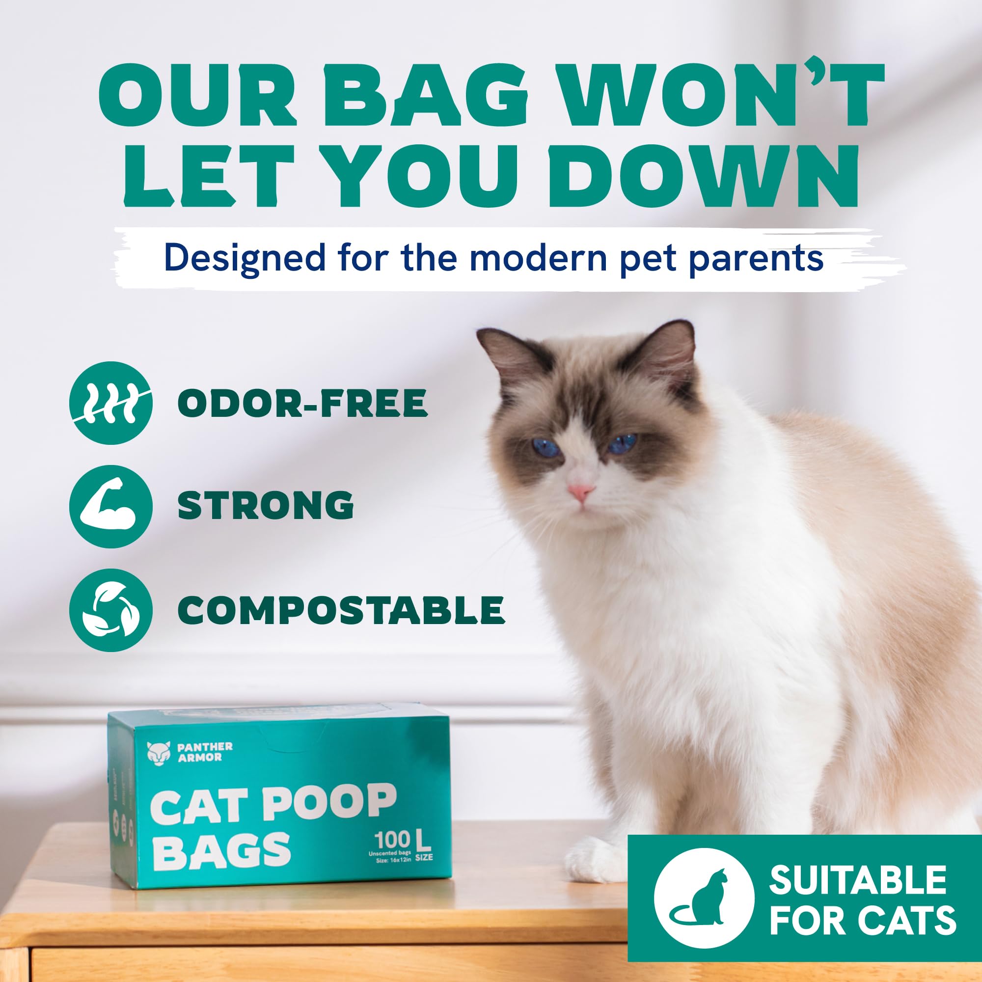 Panther Armor compostable bags highlight eco-friendly disposal.