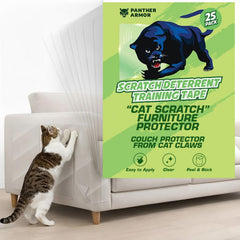 Panther Armor double-sided scratch protector XL sheet on a sofa arm deters cat scratching.