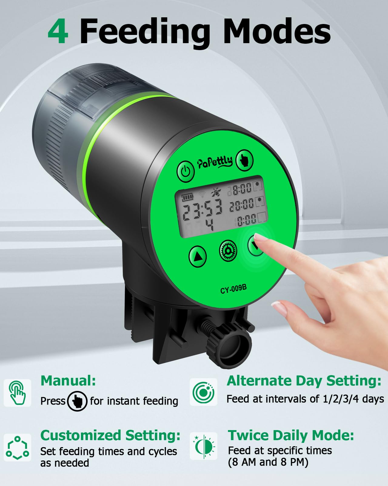 Papettly feeding ring for precise portions and tank cleanliness