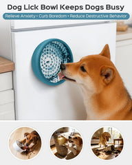 Papicola lick mat attached to bowl for engaging licking.