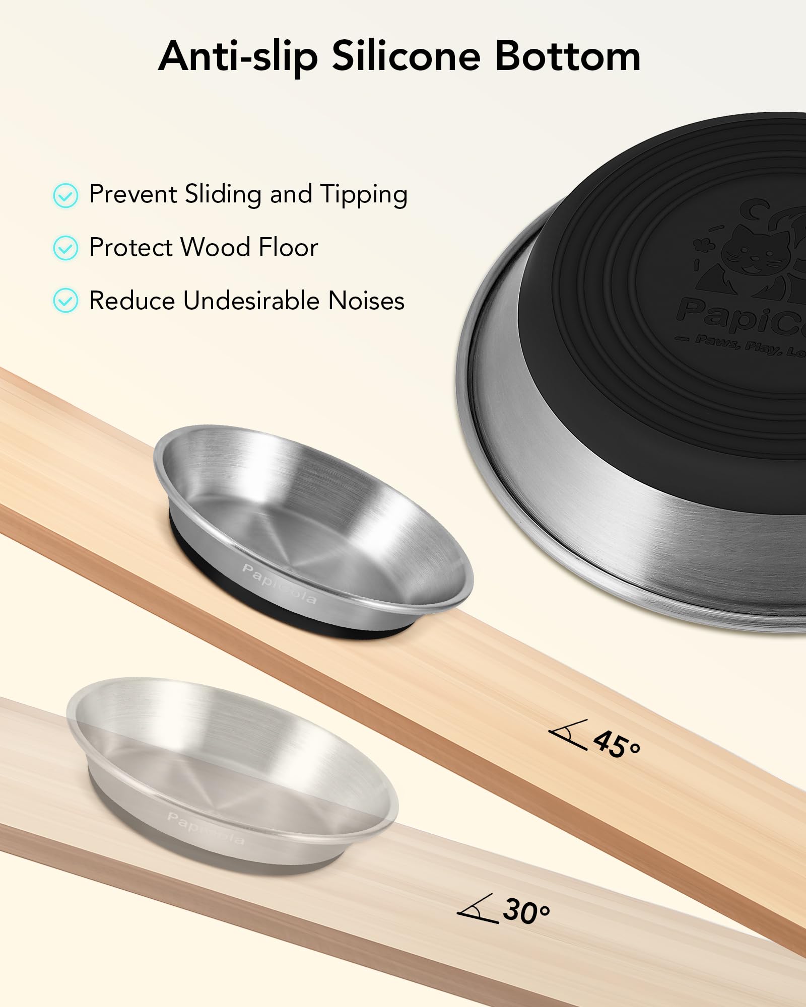 PapiCola 4pc bowls with anti-slip base to keep bowls steady.