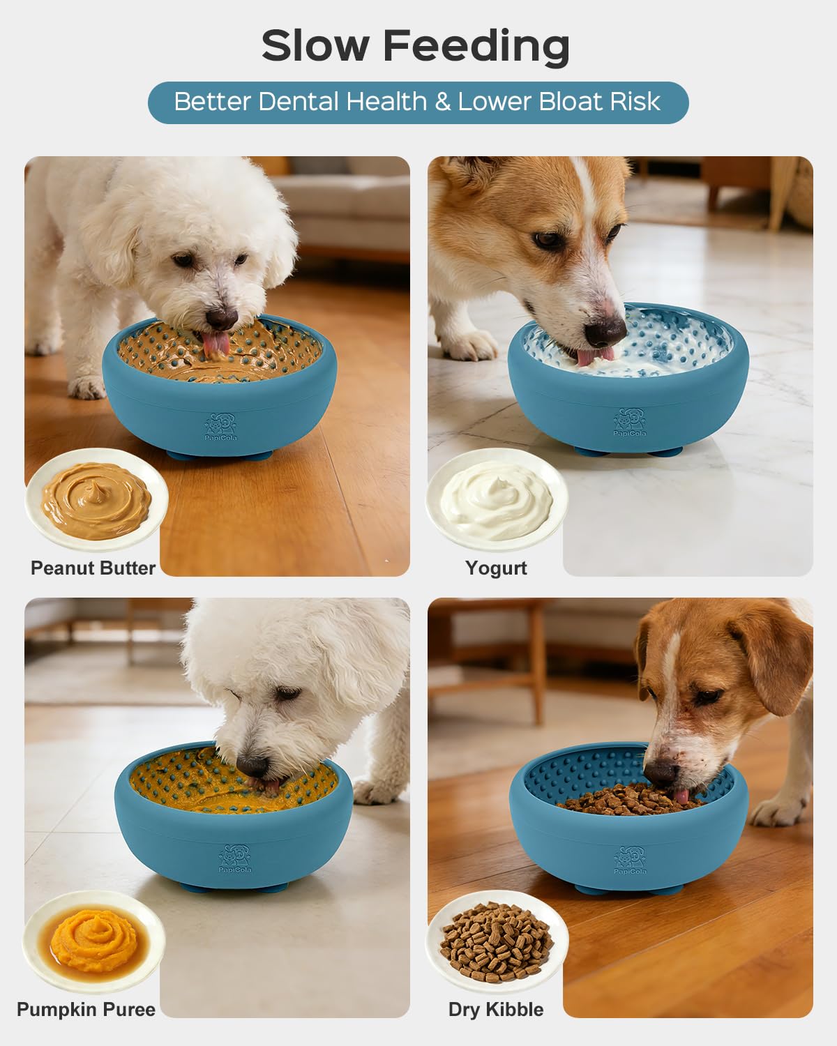 Papicola slow feeder bowl promotes mindful licking and pacing.