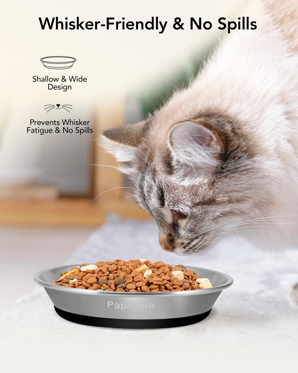 PapiCola whisker-friendly bowls with 59-degree design.