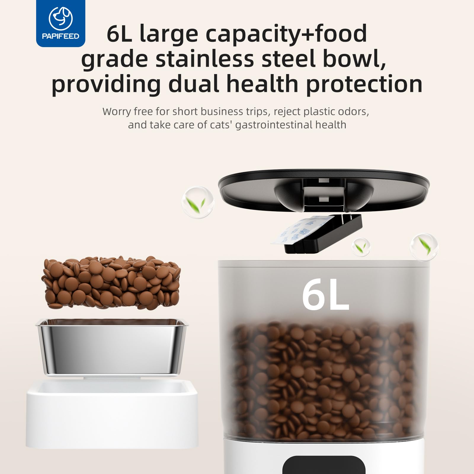 PAPIFEED secure lid with Velcro to prevent pet access.