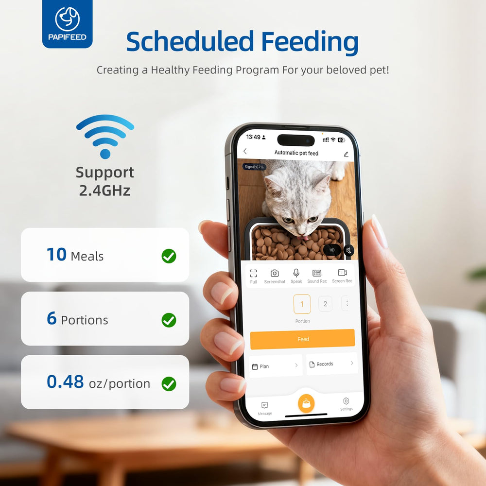 PAPIFEED camera tilt control provides flexible viewing angles to monitor meals.