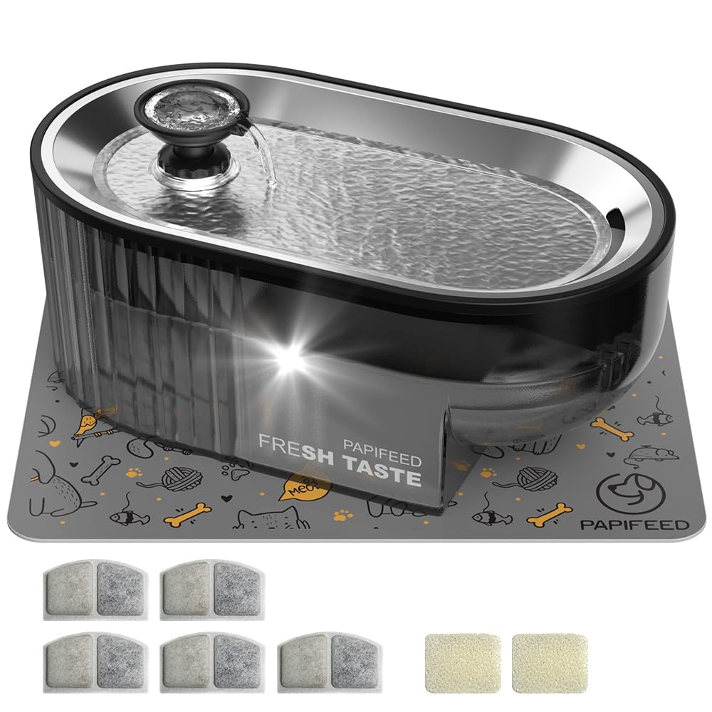PAPIFEED cat water fountain assembly promotes clean hydration for pets.