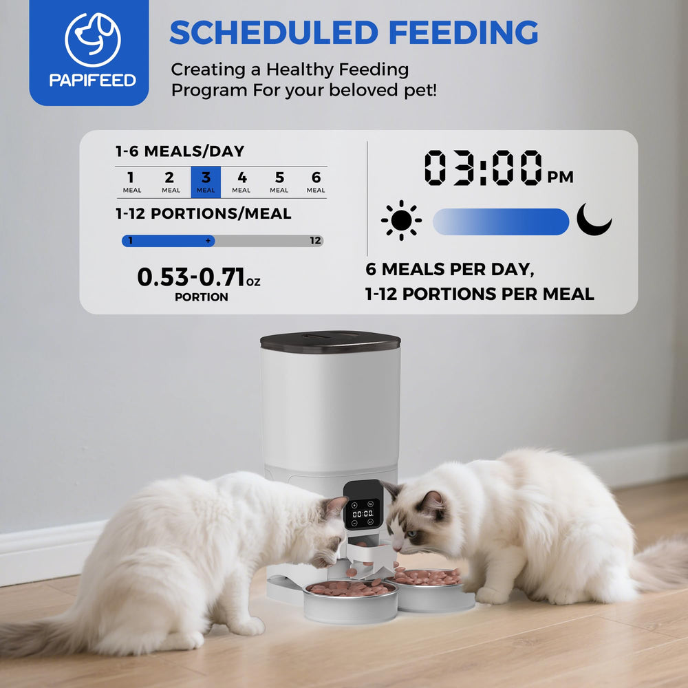 PAPIFEED programmable meals display shows six daily portions for tailored schedules