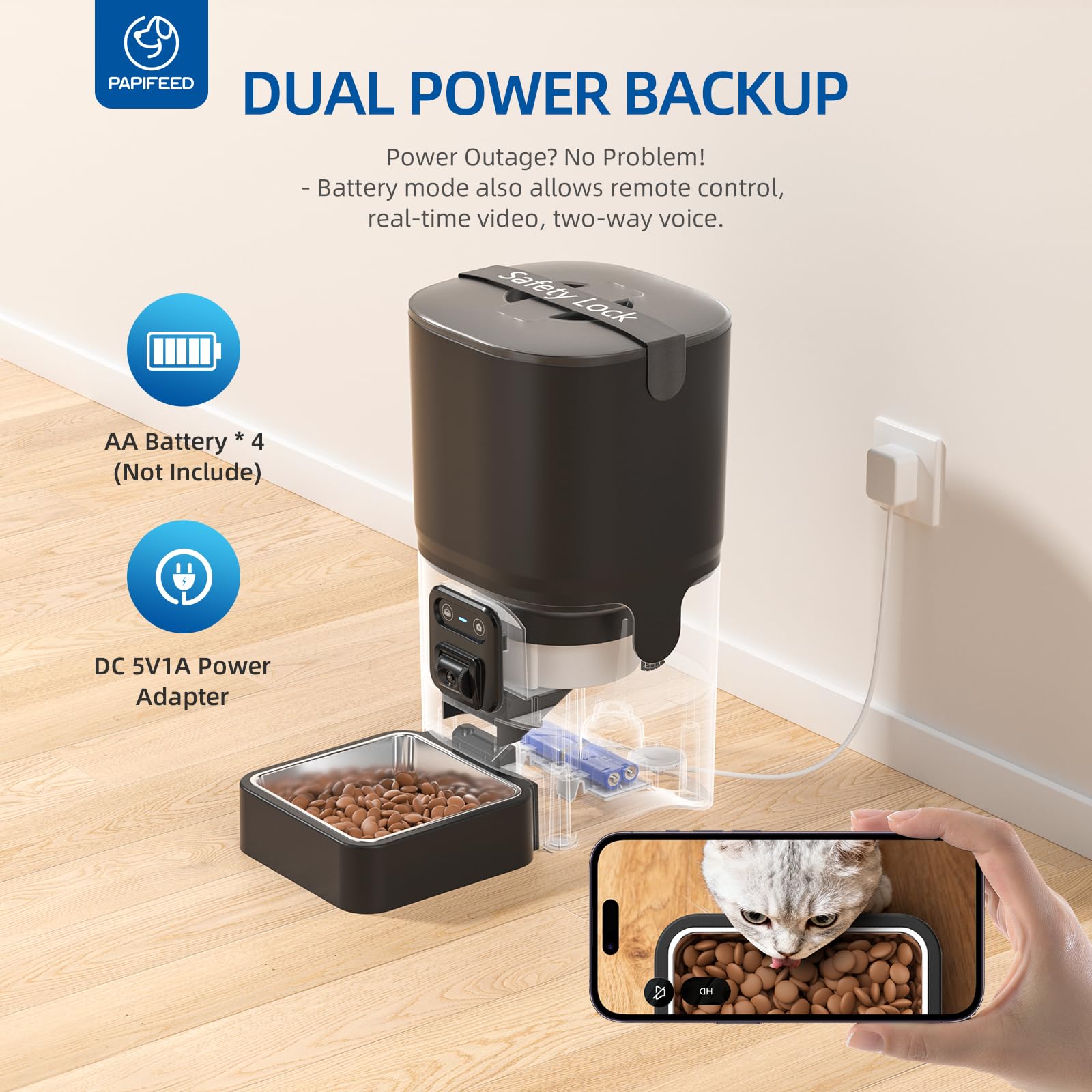 PAPIFEED two-way audio lets you talk to your pet during mealtime.