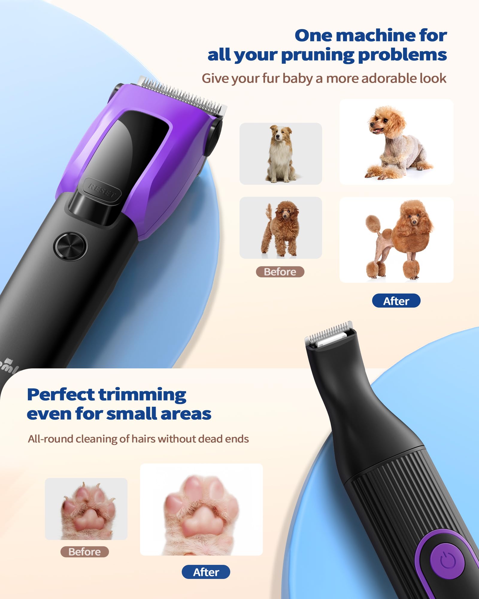 PAPMINI limit combs help even coat length.