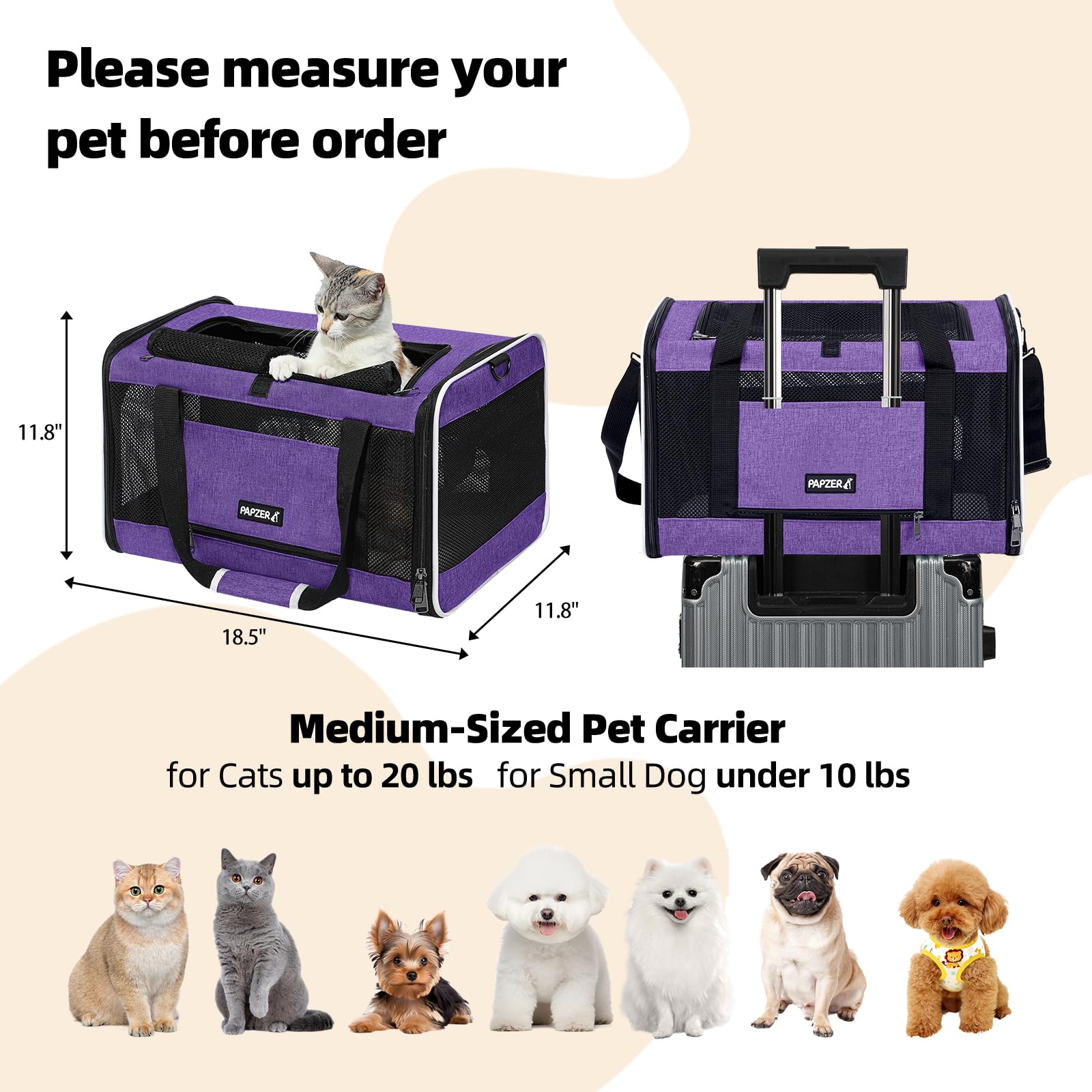 PAPZER carrier side panel for seatbelt access during car rides.