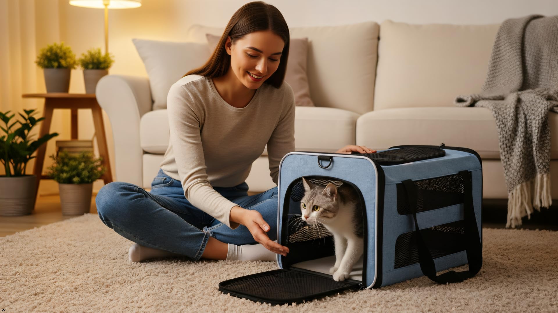 PAPZER cat carrier blue roomy interior suitable for mid-sized dogs too