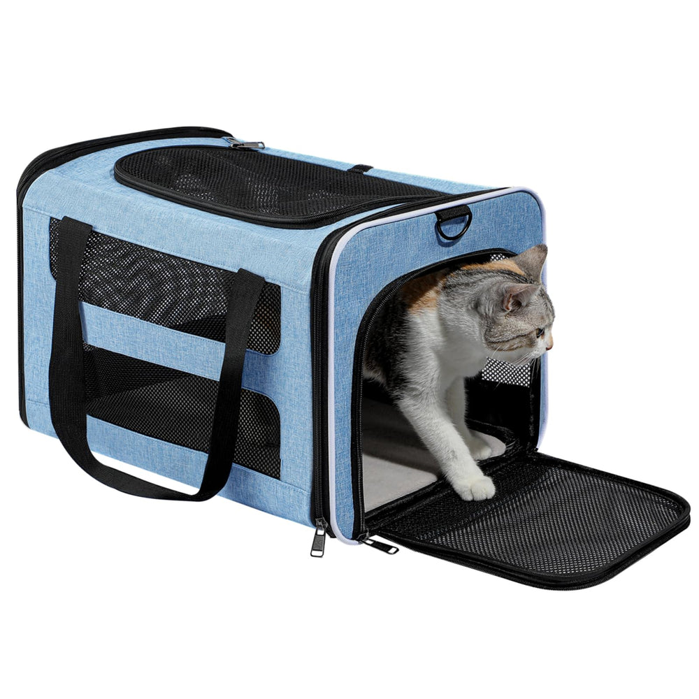 PAPZER cat carrier blue durable fabric and reinforced mesh for durability
