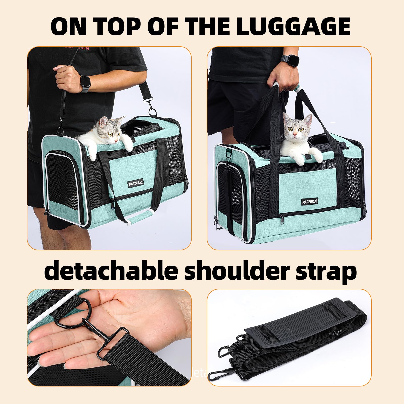 PAPZER cat carrier collapsible frame offers compact storage when not in use