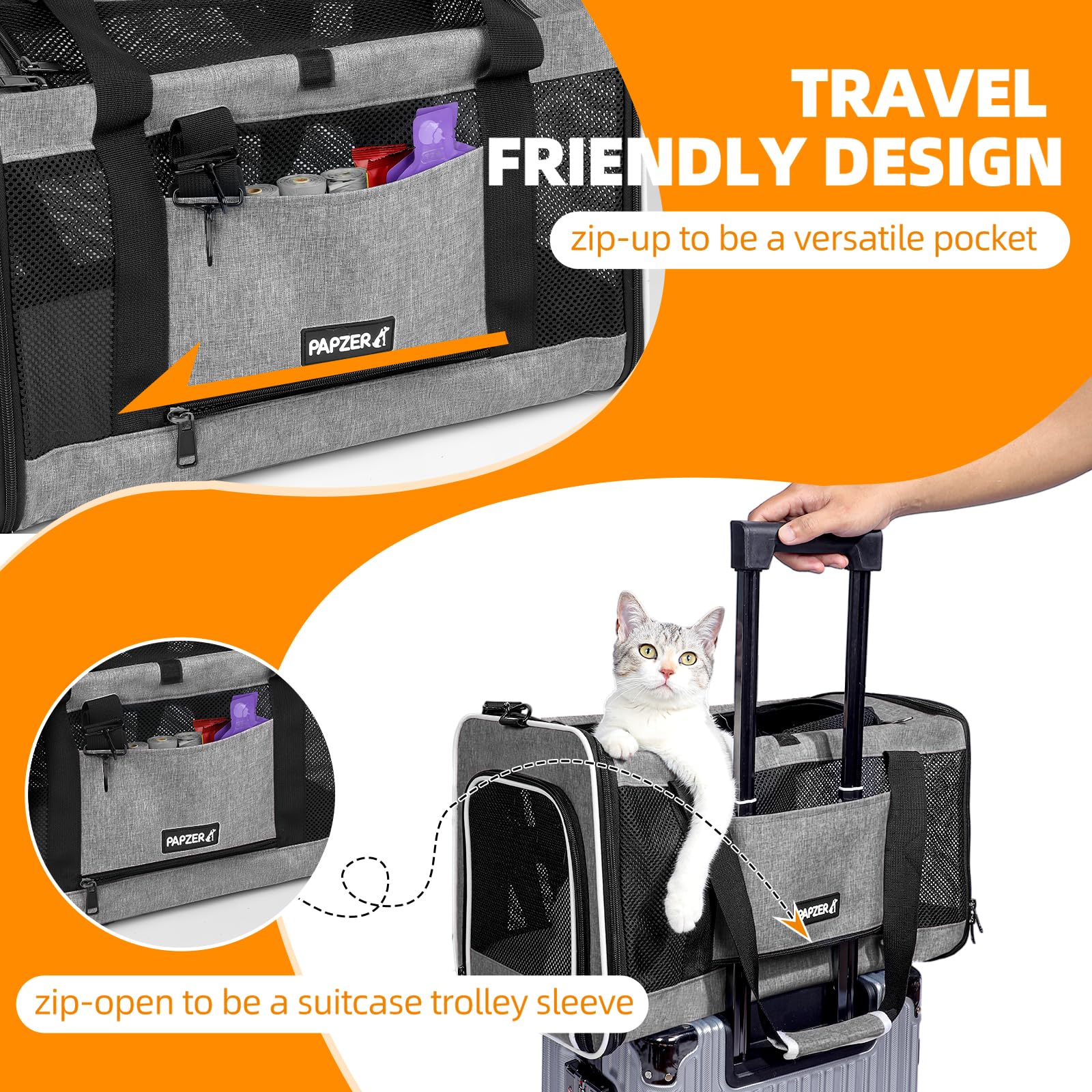 PAPZER cat carrier adjustable shoulder strap for light trips