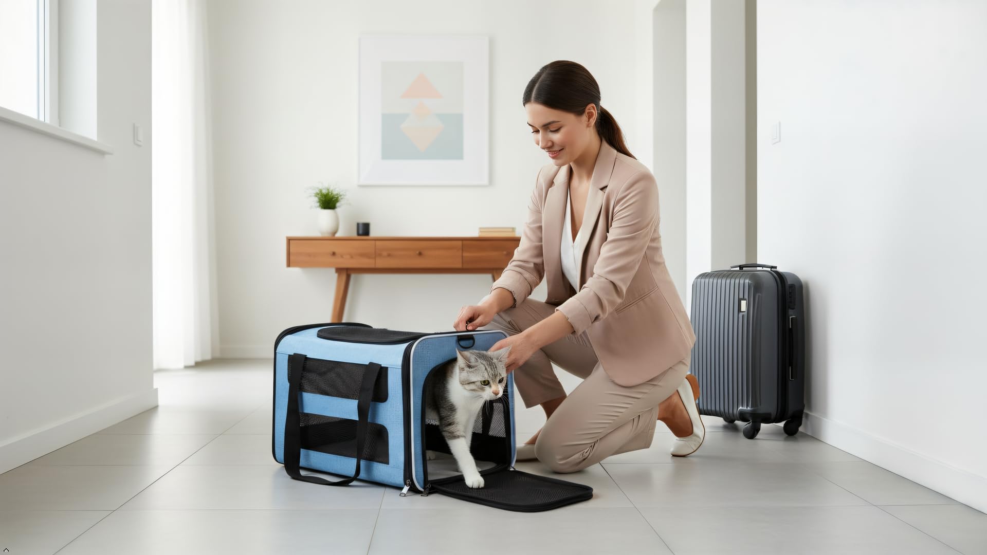 Soft, durable fabric resists scratches during travel.