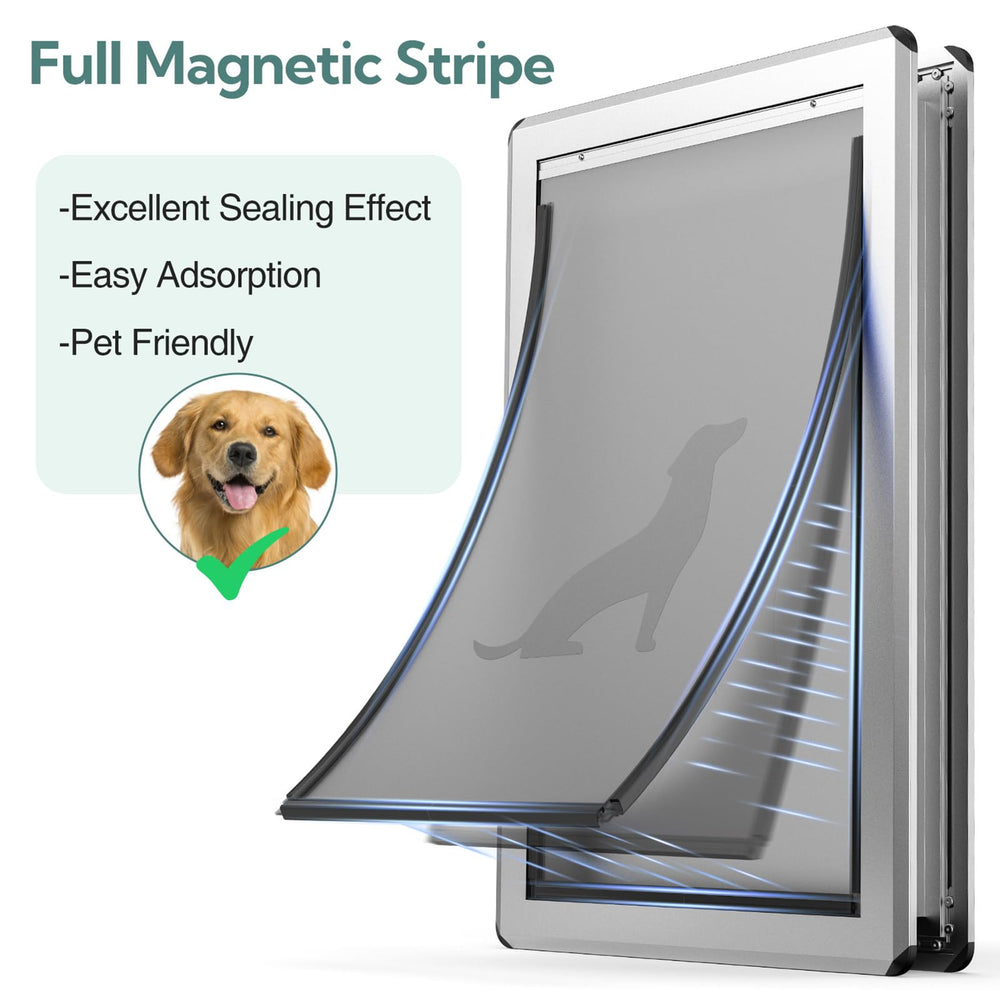 Parab House dog door flap opening shows 13.8W x 25H for large pets.